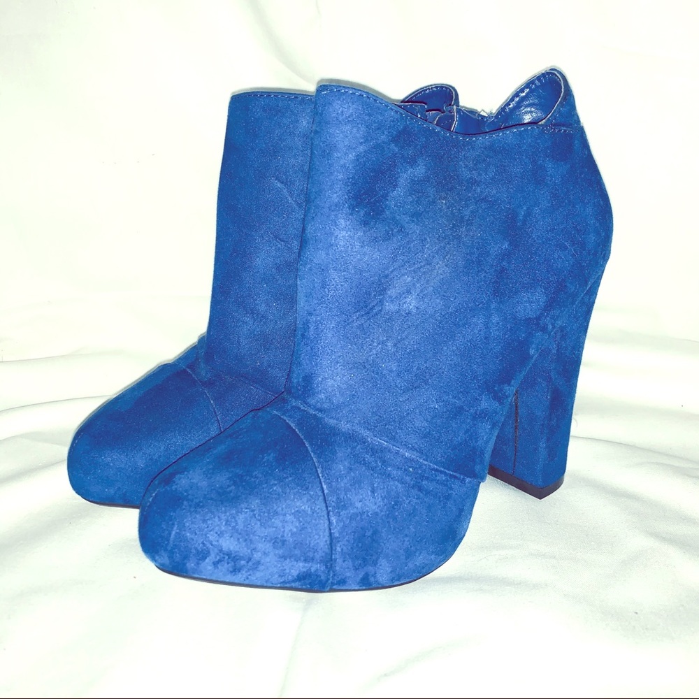 Bootie Heels in Blue Suede (New without tags)